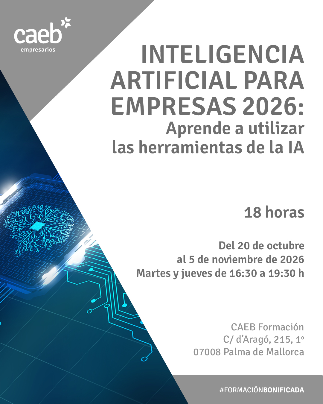 Inteligencia Artificial para empresas 2026: aprende a utilizar las herramientas de la IA. Presencial. Bonificable
