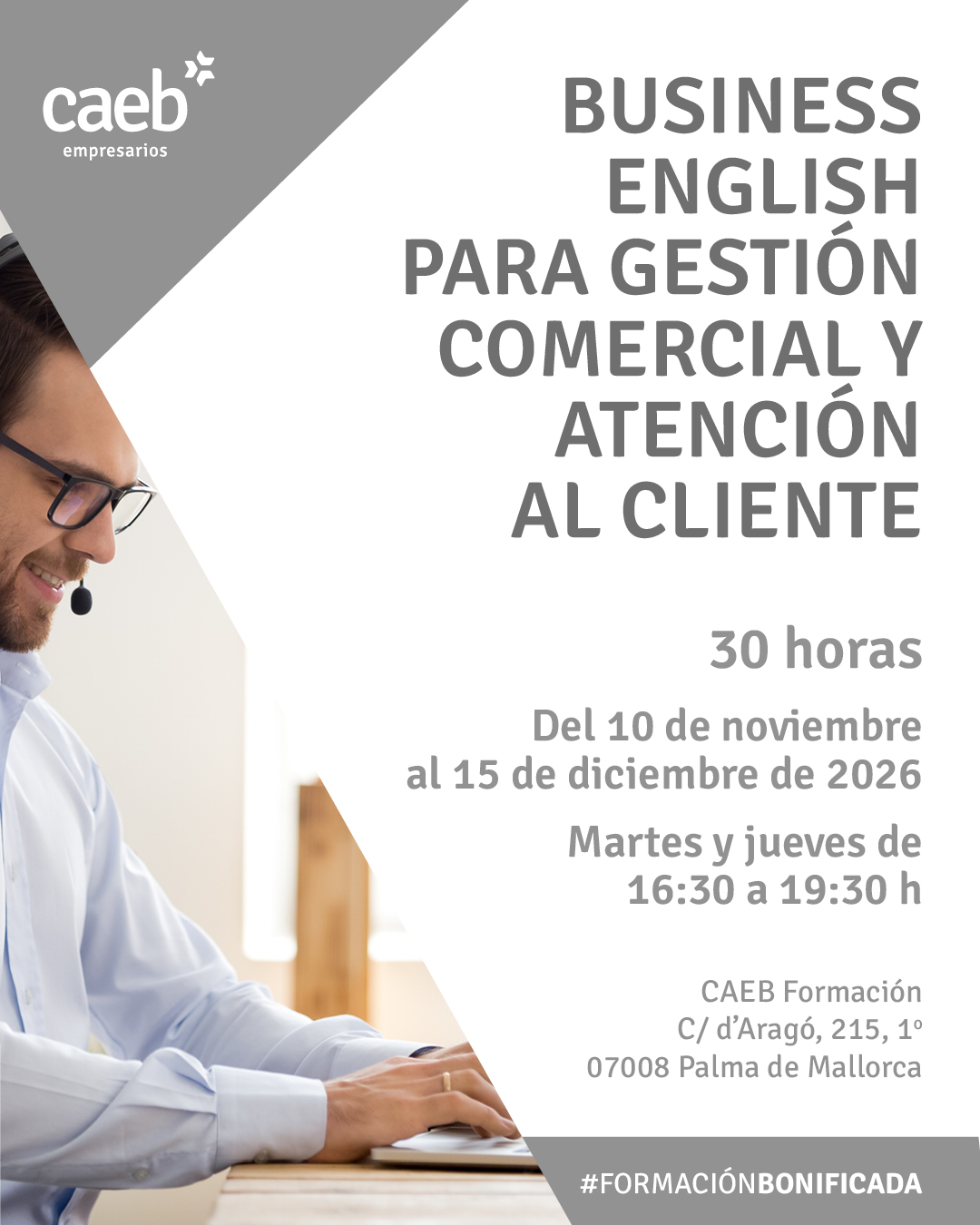 Business English para gestión comercial y atención al cliente. 100% Bonificable. Presencial