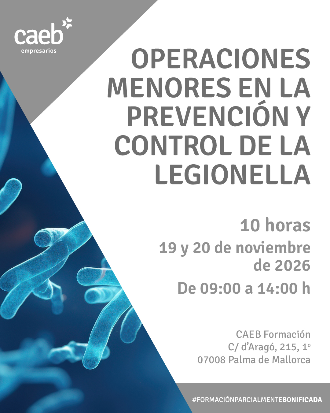 (Mallorca) Operaciones menores en la prevención y control de la Legionella. Presencial. Parcialmente bonificable