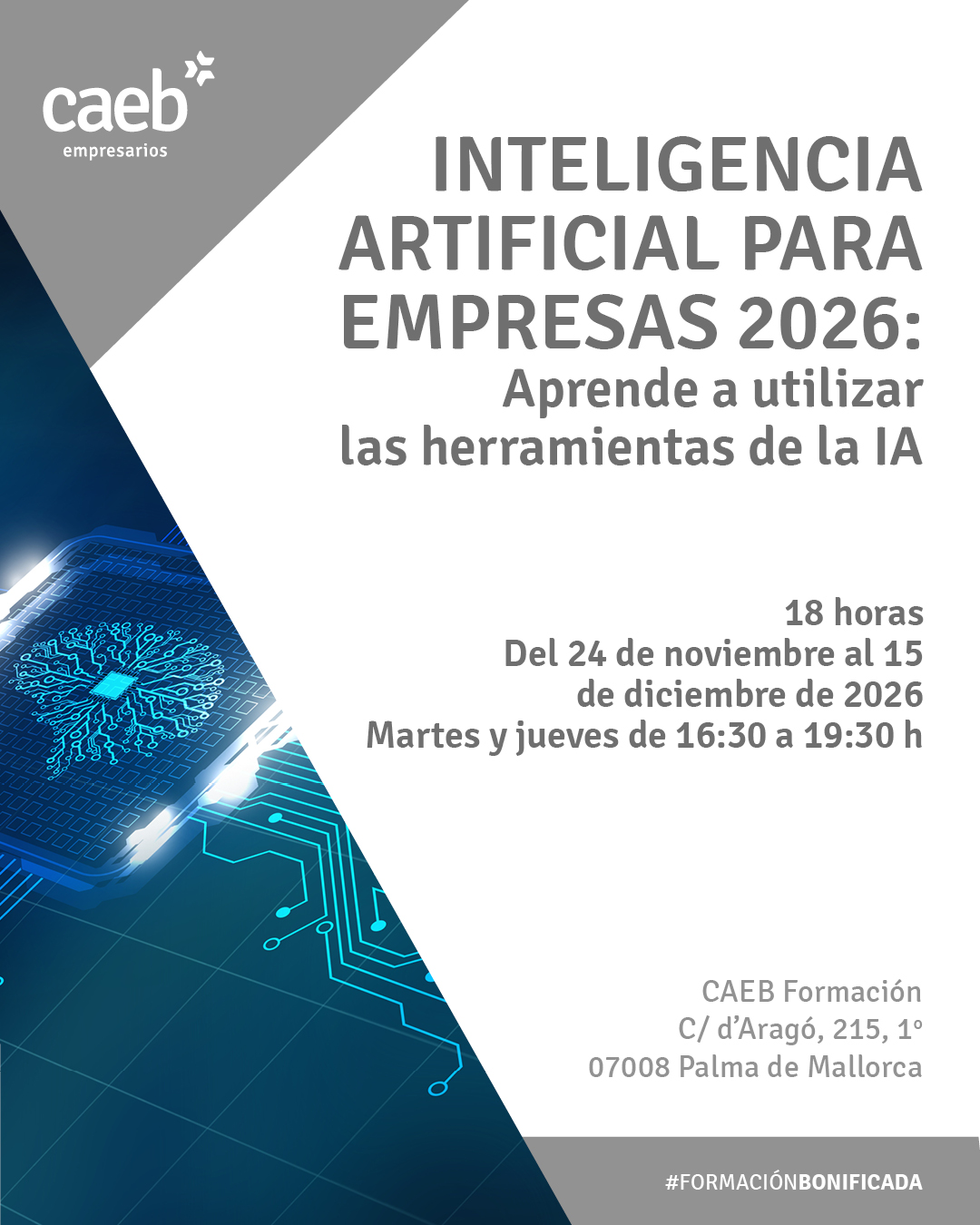 Inteligencia Artificial para empresas 2026: aprende a utilizar las herramientas de la IA. Presencial. Bonificable